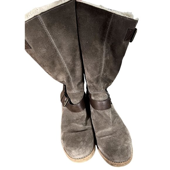 Bjorndal womens brown suede boots size 10 knee high, dark leather detail, lined - Picture 1 of 8